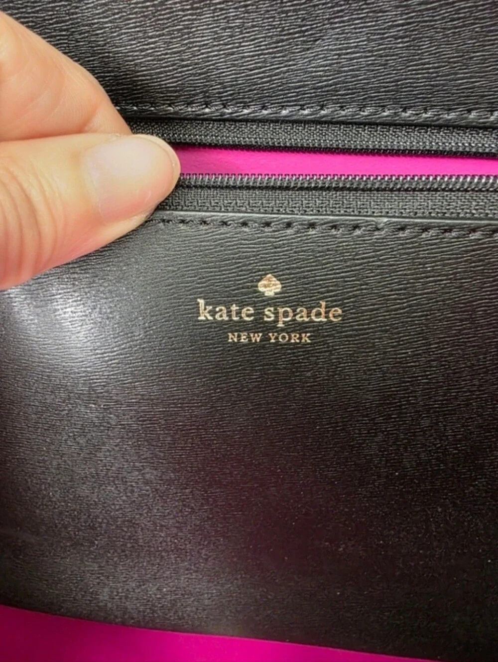 Kate Spade Black Leather Tote Bag Pink Interior Spade Flower Twist Lock